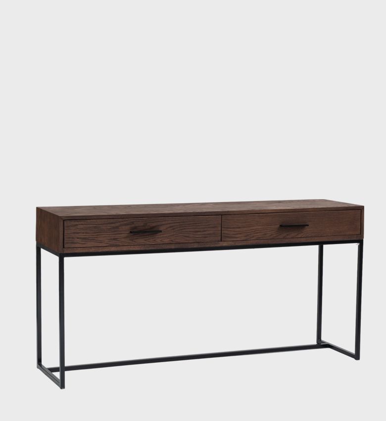The Alexis Console SS is a refined expression of modern minimalism. Crafted from rich dark wood with a visible grain texture, it features two sleek drawers for discreet storage.