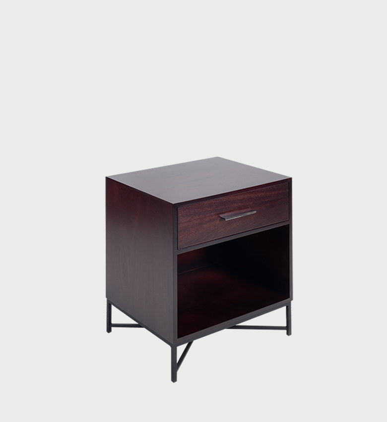 The Florence Pedestal presents a sleek fusion of modern design and timeless materials. Crafted in a rich dark‑walnut finish, it features a single drawer with a streamlined metal handle