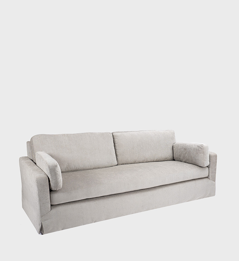 The Lanvin Sofa embodies relaxed sophistication with its clean, contemporary silhouette and plush comfort. Upholstered in a soft light‑gray fabric, it features deep seat cushions and generously padded armrests