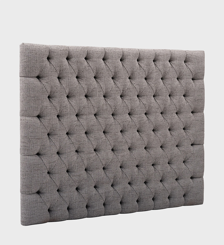 The Sofia Deep Buttoned Headboard showcases timeless elegance with its classic tufted design and textured grey upholstery.
